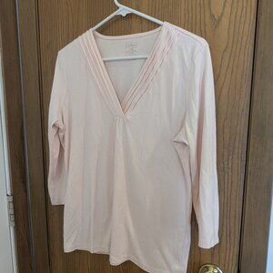 LL Bean V-Neck Supima Cotton Long Sleeve Pullover Pink Top-Women's size  Large
